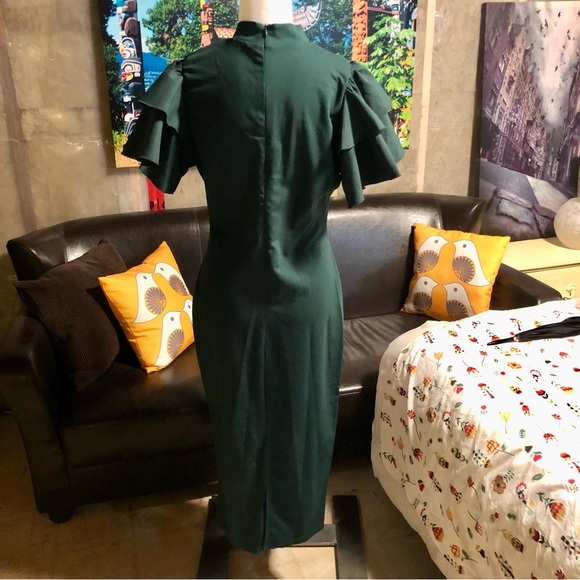 Emerald dress by SHEIN.  Gorgeous ruffled sleeve detail.  Size 12.  New. - Picture 5 of 7